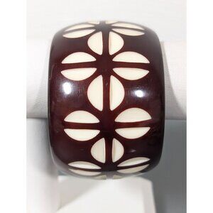 Vintage Red Brown Wide Etched Flower Bangle Bracelet Chunky Boho 8"